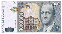 Anverso billete de 10000 pesetas