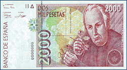 Anverso billete de 2000 pesetas