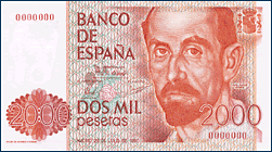 Anverso billete de 2000 pesetas