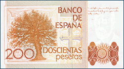 Reverso billete 200 pesetas