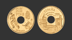 moneda de 25 pesetas, cara y cruz