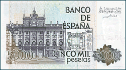 Reverso billete 5000 pesetas