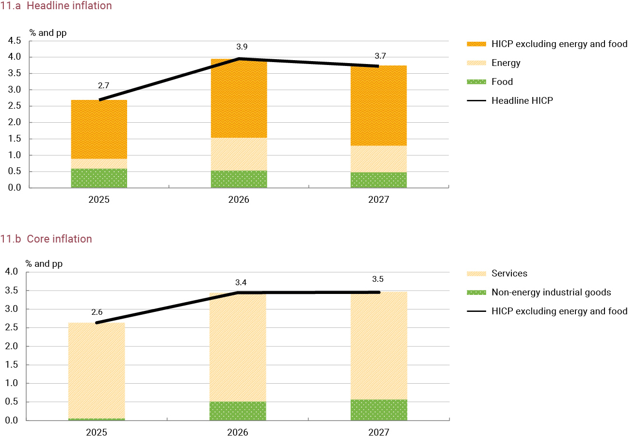 Chart 11 Inflation rate projections and contributions of main components