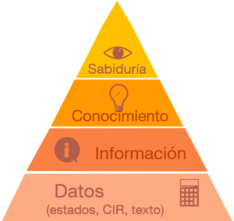 La pirámide de la información en cuya base están los datos
