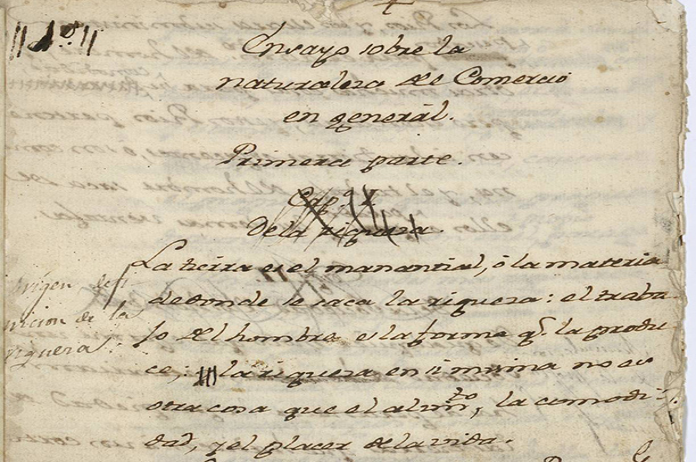 Essai Cantillon manuscrito biblioteca Banco de España